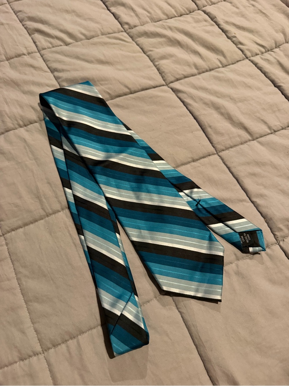 Men's Striped Teal and Black Dress Tie